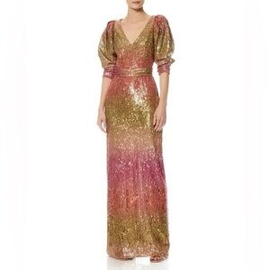 Theia Gold and Pink Sequin Dress